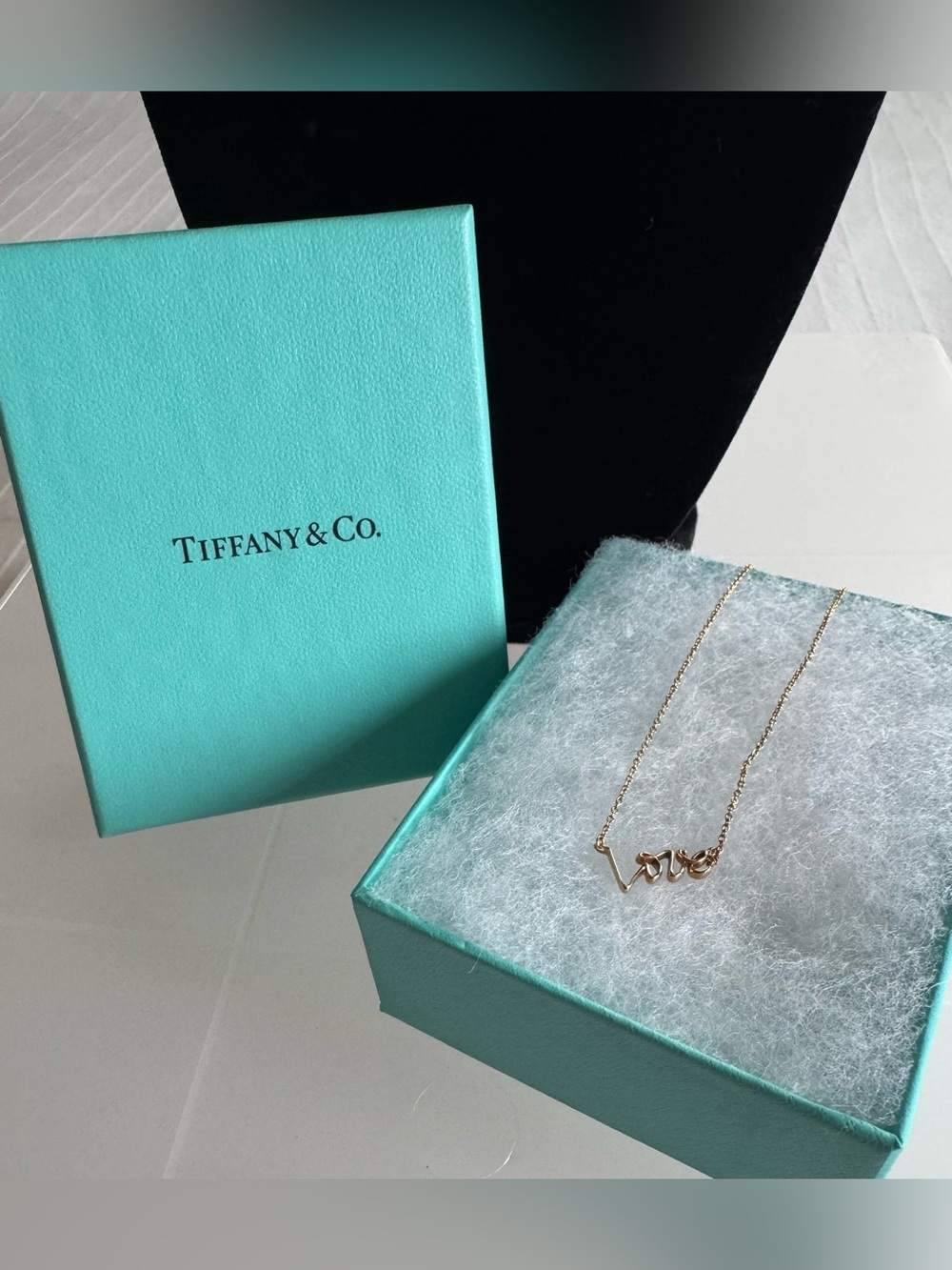 Tiffany & Co. Rose Gold Love Script Necklace with Signature Blue Box